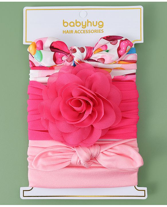 Babyhug Headbands with Bow Applique Free Size Pack of 3 - Pink