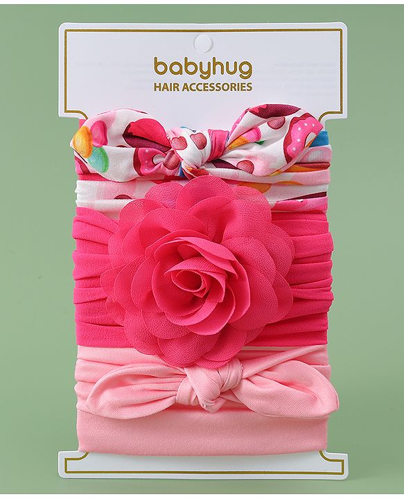 Babyhug Headbands with Bow Applique Free Size Pack of 3 - Pink