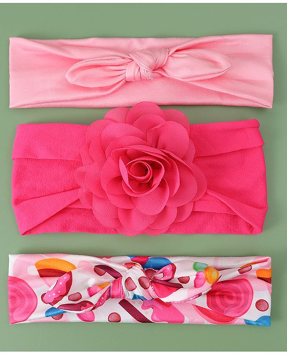 Babyhug Headbands with Bow Applique Free Size Pack of 3 - Pink