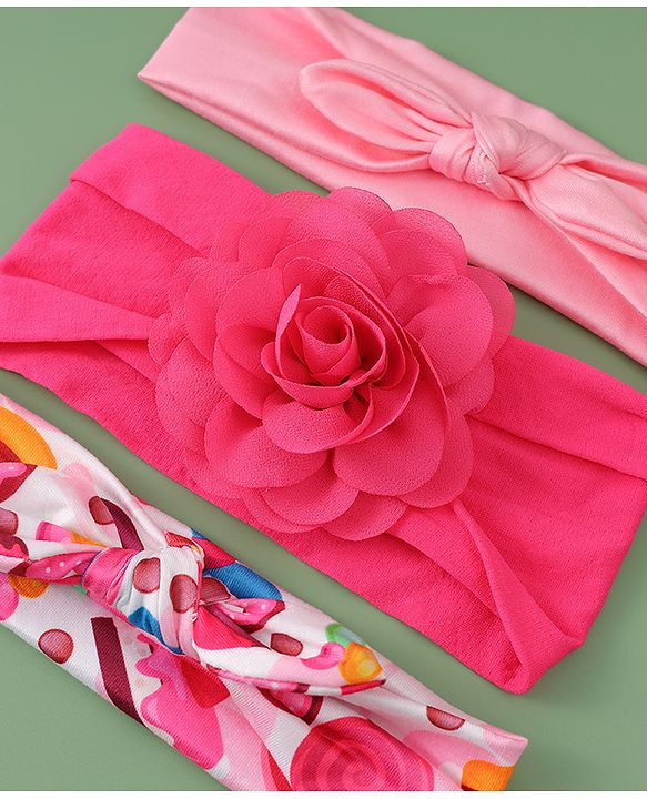 Babyhug Headbands with Bow Applique Free Size Pack of 3 - Pink