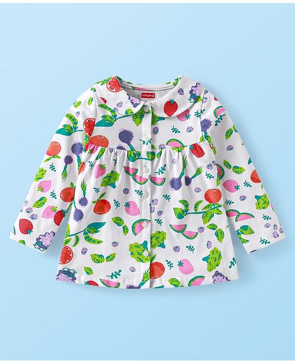 Babyhug Cotton Knit Full Sleeves Night Suit With Floral Print - White