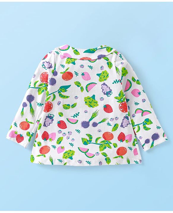 Babyhug Cotton Knit Full Sleeves Night Suit With Floral Print - White