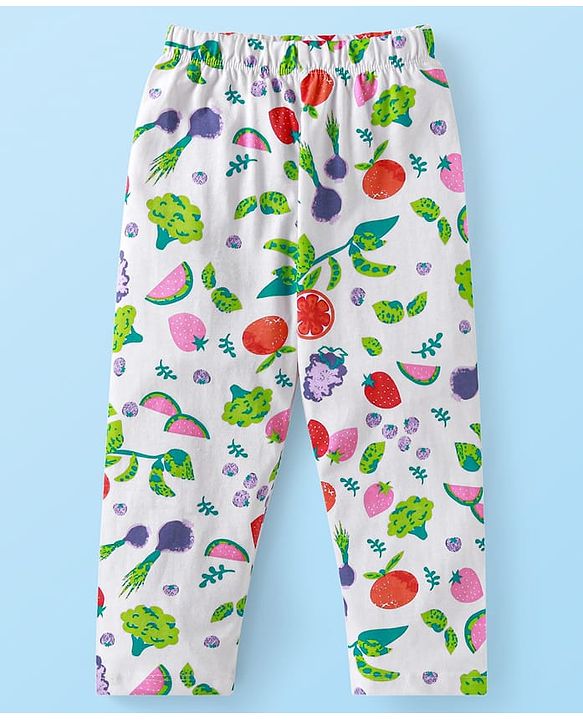 Babyhug Cotton Knit Full Sleeves Night Suit With Floral Print - White