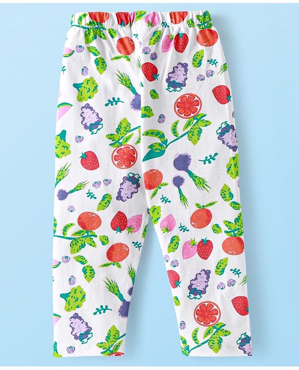 Babyhug Cotton Knit Full Sleeves Night Suit With Floral Print - White