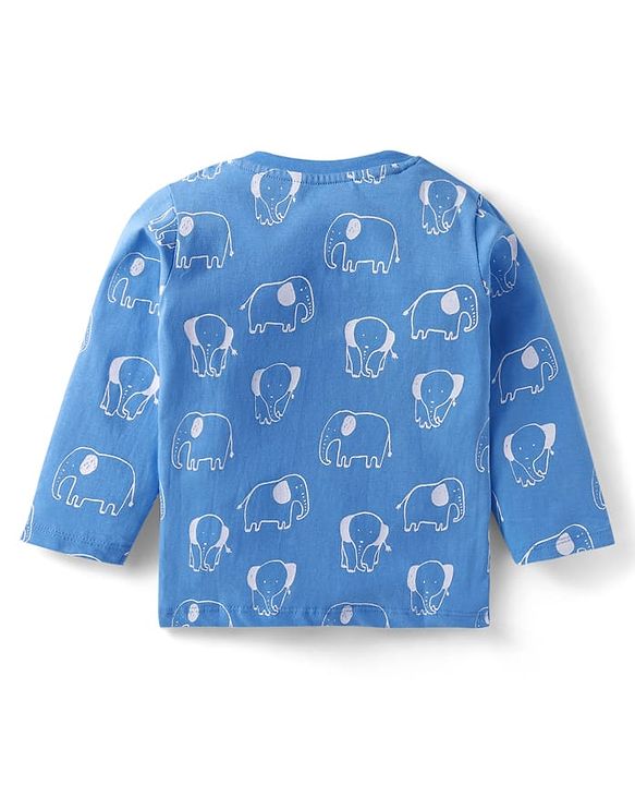 Babyhug Cotton Knit Full Sleeves Night Suit with Elephant Print - Blue