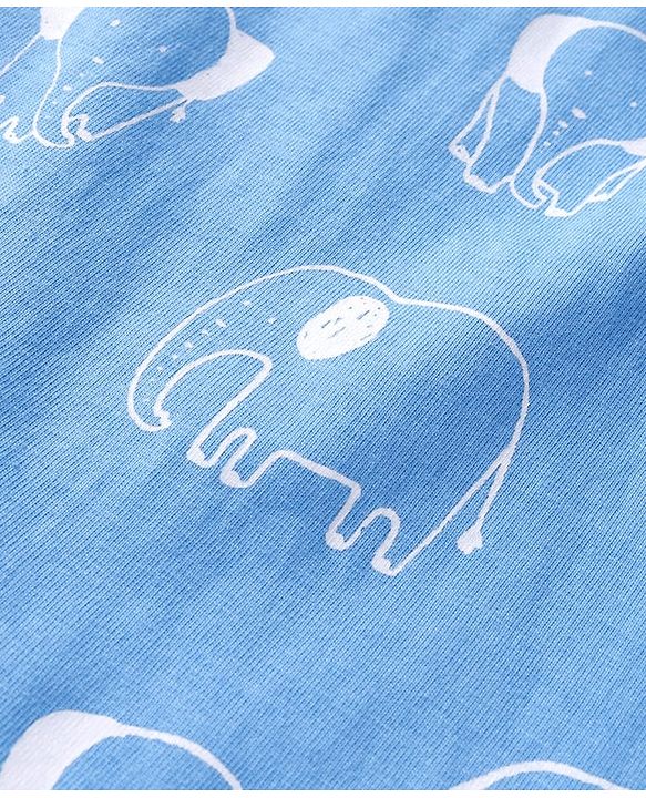 Babyhug Cotton Knit Full Sleeves Night Suit with Elephant Print - Blue