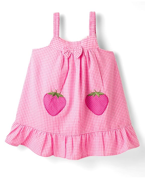 Babyhug Cotton Woven Knee Length Checks Print Frock With Bloomers & Hat - Pink