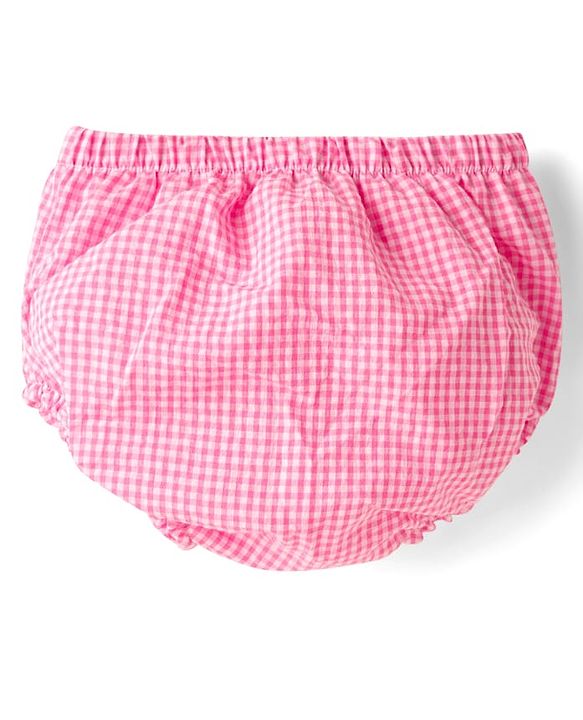 Babyhug Cotton Woven Knee Length Checks Print Frock With Bloomers & Hat - Pink