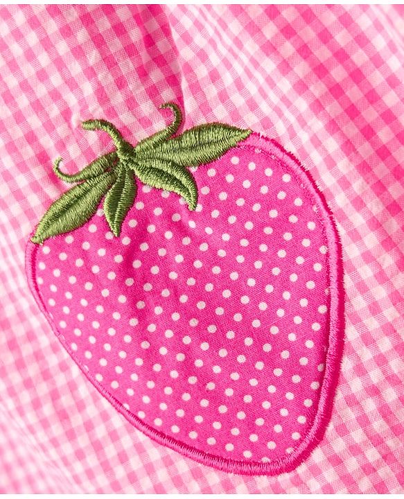 Babyhug Cotton Woven Knee Length Checks Print Frock With Bloomers & Hat - Pink