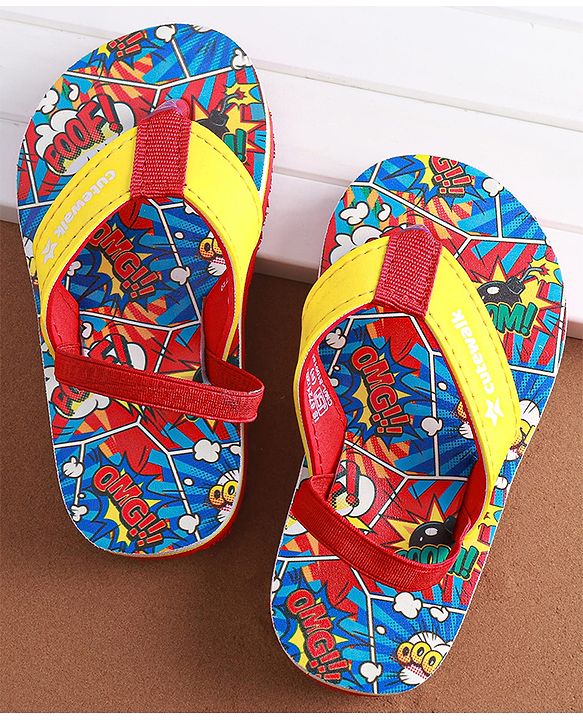 Cute Walk by Babyhug Slip on Flip Flops with  Comic Print - Red,blue and Yellow
