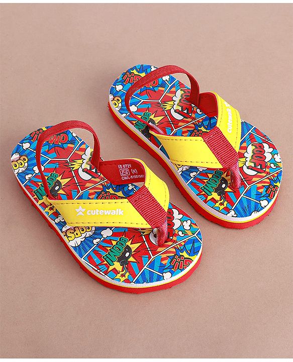 Cute Walk by Babyhug Slip on Flip Flops with  Comic Print - Red,blue and Yellow