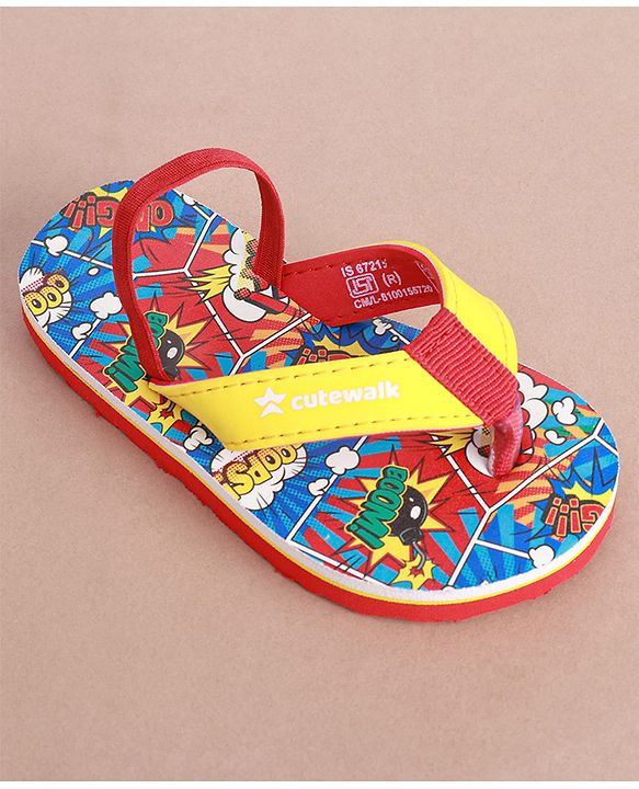 Cute Walk by Babyhug Slip on Flip Flops with  Comic Print - Red,blue and Yellow
