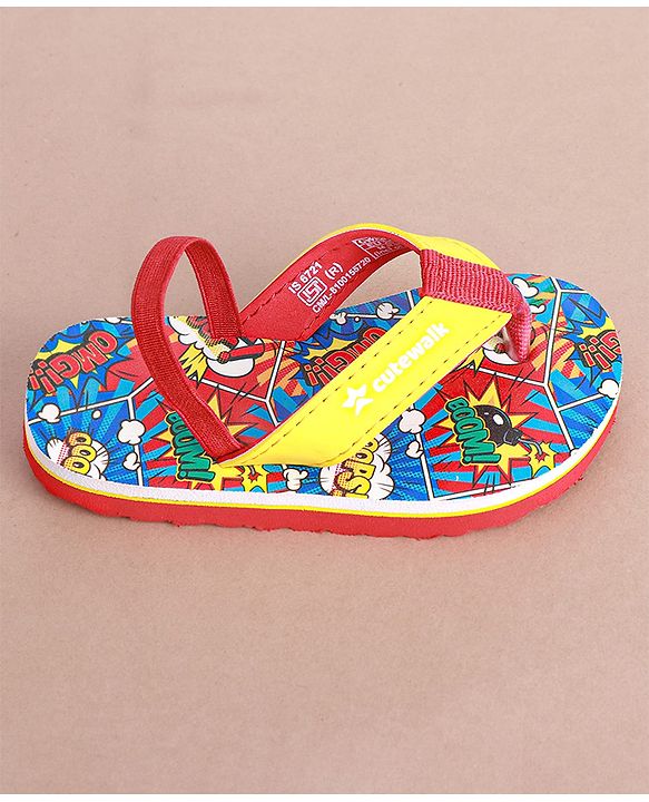Cute Walk by Babyhug Slip on Flip Flops with  Comic Print - Red,blue and Yellow