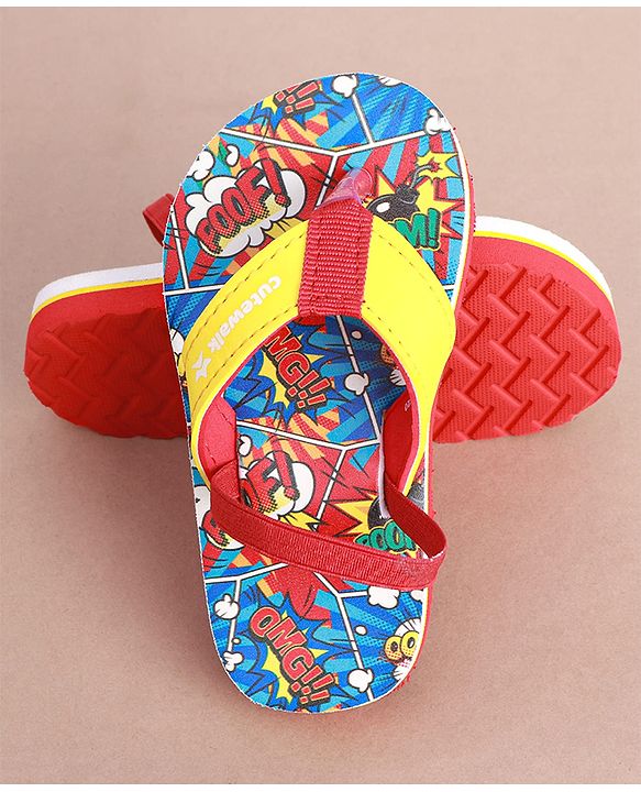 Cute Walk by Babyhug Slip on Flip Flops with  Comic Print - Red,blue and Yellow