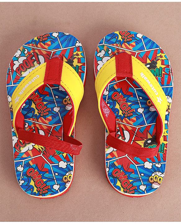 Cute Walk by Babyhug Slip on Flip Flops with  Comic Print - Red,blue and Yellow