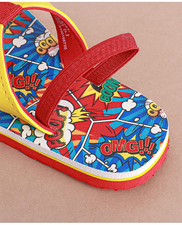 Cute Walk by Babyhug Slip on Flip Flops with  Comic Print - Red,blue and Yellow