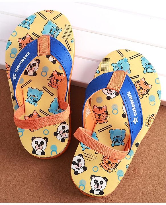 Cute Walk by Babyhug Flip Flops with Animal Print & Back Strap - Yellow