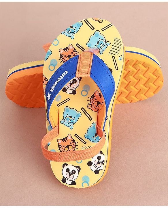 Cute Walk by Babyhug Flip Flops with Animal Print & Back Strap - Yellow