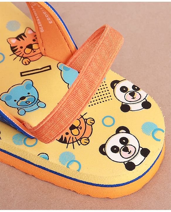 Cute Walk by Babyhug Flip Flops with Animal Print & Back Strap - Yellow