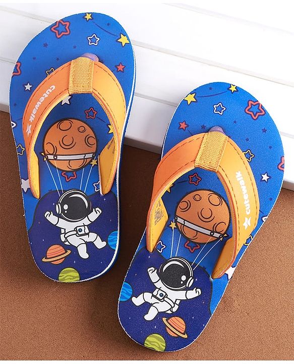 Cute Walk by Babyhug Slip on Flip Flops with Space Theme - Blue