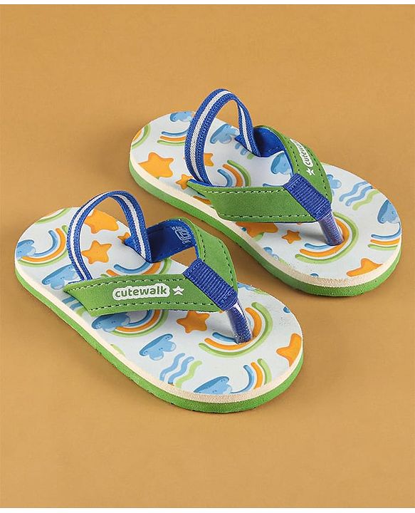 Cute Walk by Babyhug Flip Flops with Back Strap Closure & Star Print - Green