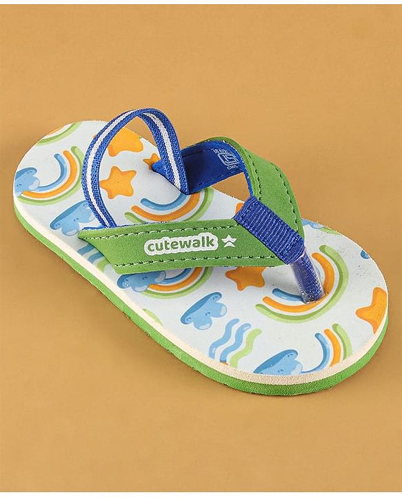 Cute Walk by Babyhug Flip Flops with Back Strap Closure & Star Print - Green
