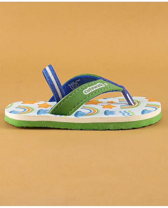 Cute Walk by Babyhug Flip Flops with Back Strap Closure & Star Print - Green