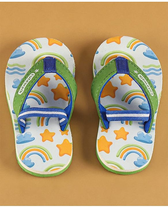 Cute Walk by Babyhug Flip Flops with Back Strap Closure & Star Print - Green