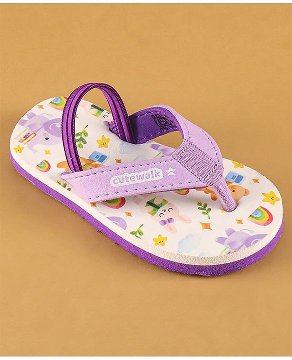 Cute Walk by Babyhug Flip Flops with Back Strap Closure & Elephant Print - Lilac