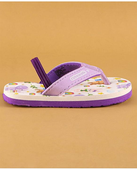 Cute Walk by Babyhug Flip Flops with Back Strap Closure & Elephant Print - Lilac