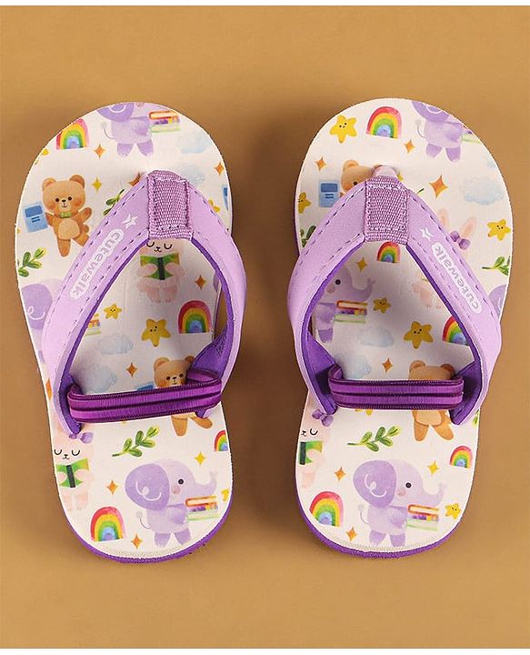 Cute Walk by Babyhug Flip Flops with Back Strap Closure & Elephant Print - Lilac