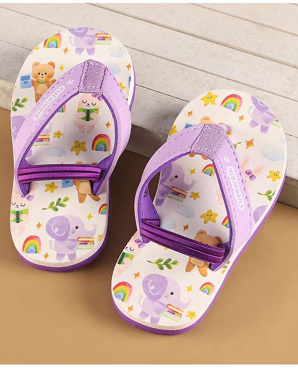 Cute Walk by Babyhug Flip Flops with Back Strap Closure & Elephant Print - Lilac