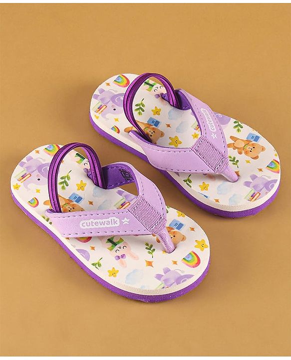 Cute Walk by Babyhug Flip Flops with Back Strap Closure & Elephant Print - Lilac