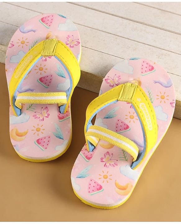 Cute Walk by Babyhug Flip Flops with Back Strap Closure & Watermelon Print - Yellow