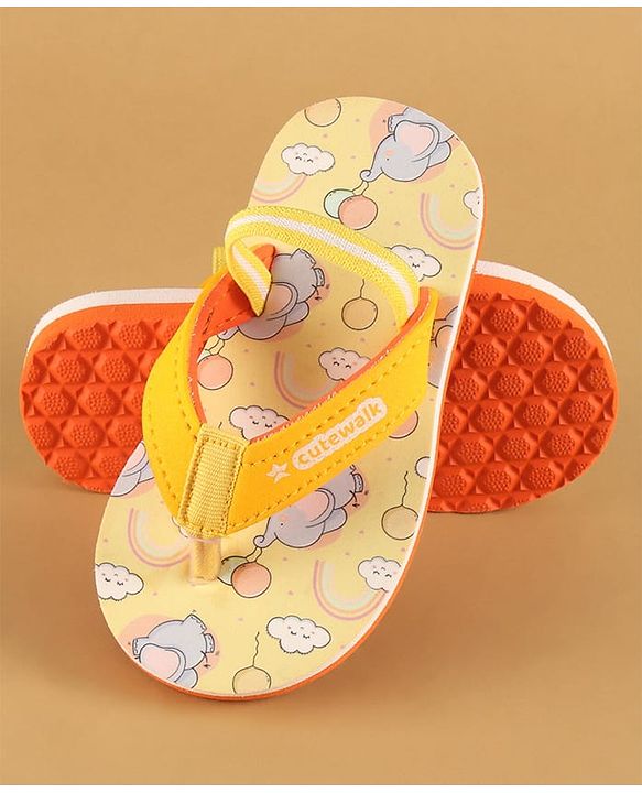 Cute Walk by Babyhug Flip Flops with Back Strap Closure & Elephant Print - Yellow