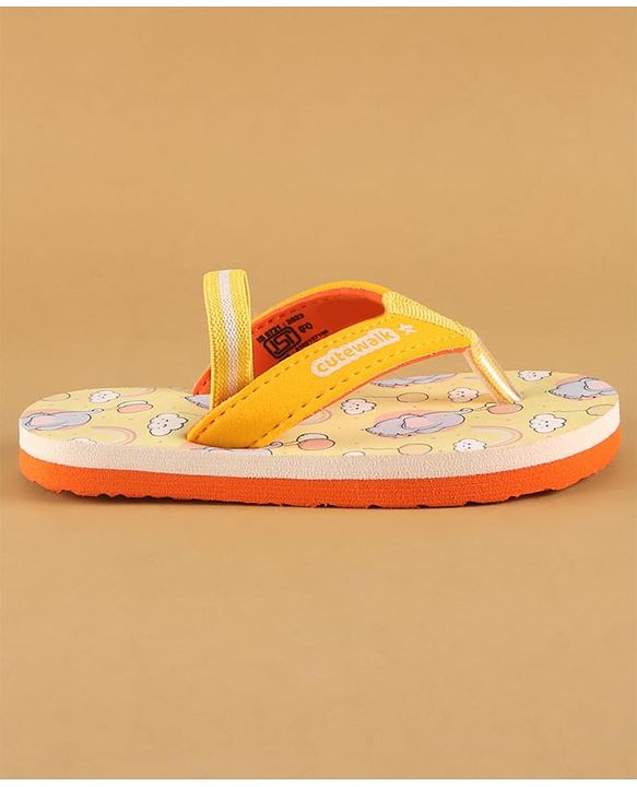 Cute Walk by Babyhug Flip Flops with Back Strap Closure & Elephant Print - Yellow