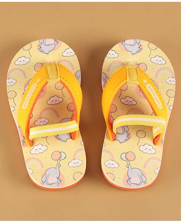 Cute Walk by Babyhug Flip Flops with Back Strap Closure & Elephant Print - Yellow