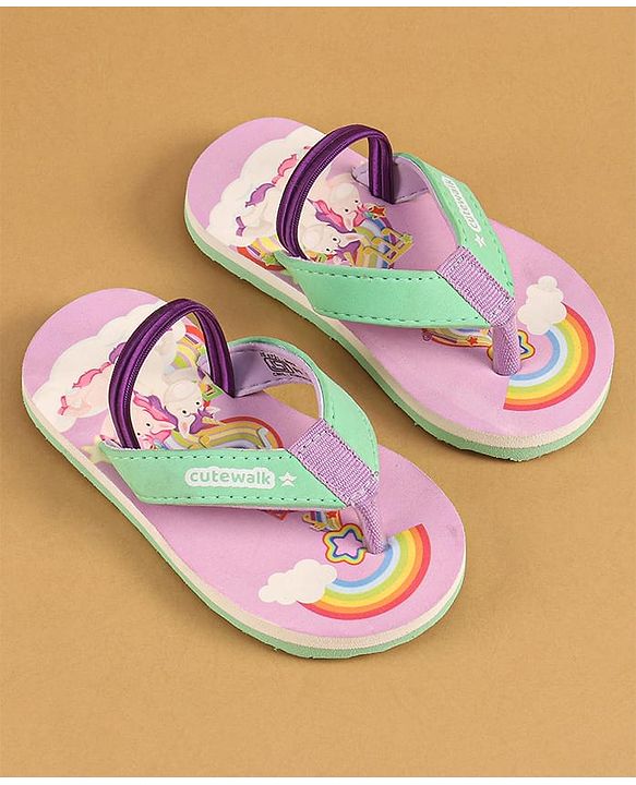 Cute Walk by Babyhug Flip Flops with Back Strap Closure & Unicorn Print - Green