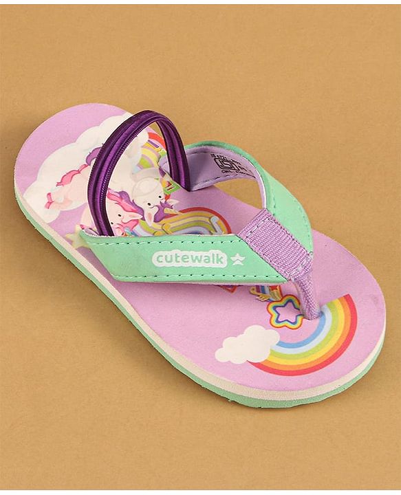Cute Walk by Babyhug Flip Flops with Back Strap Closure & Unicorn Print - Green