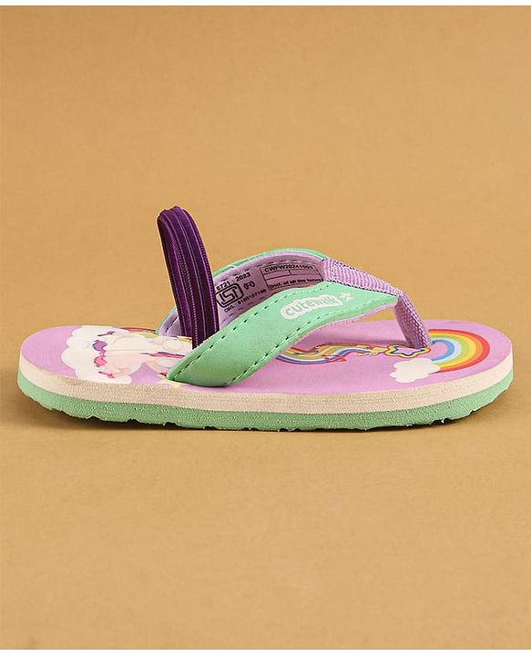 Cute Walk by Babyhug Flip Flops with Back Strap Closure & Unicorn Print - Green