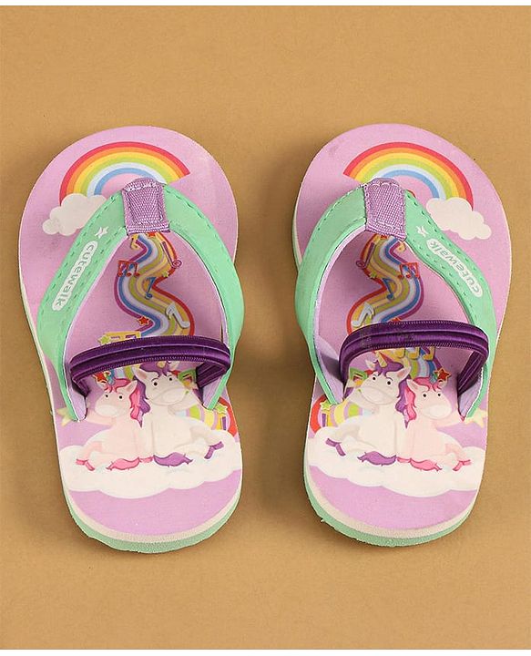 Cute Walk by Babyhug Flip Flops with Back Strap Closure & Unicorn Print - Green