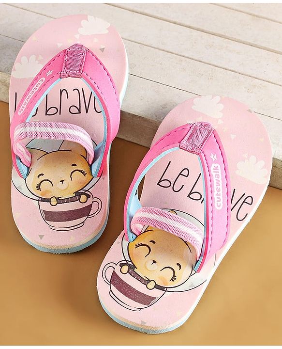 Cute Walk by Babyhug Flip Flops with Back Strap Closure & Fox Print - Pink
