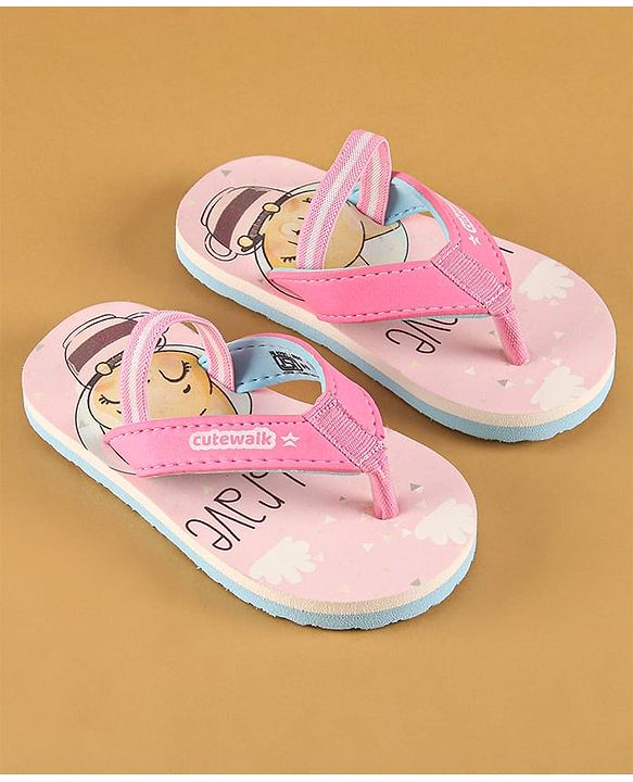 Cute Walk by Babyhug Flip Flops with Back Strap Closure & Fox Print - Pink