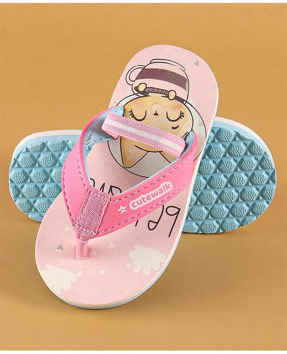 Cute Walk by Babyhug Flip Flops with Back Strap Closure & Fox Print - Pink