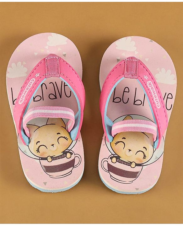 Cute Walk by Babyhug Flip Flops with Back Strap Closure & Fox Print - Pink