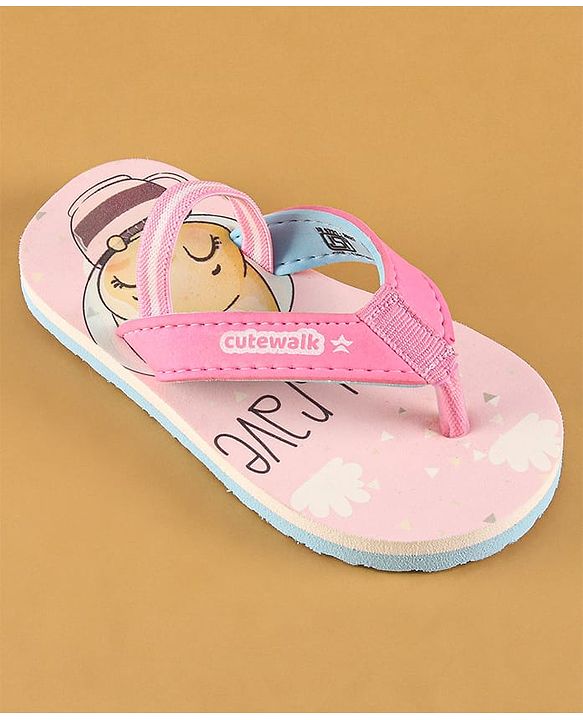Cute Walk by Babyhug Flip Flops with Back Strap Closure & Fox Print - Pink