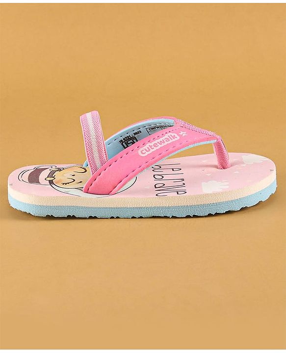 Cute Walk by Babyhug Flip Flops with Back Strap Closure & Fox Print - Pink