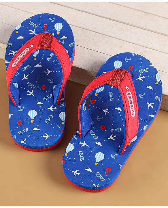 Cute Walk by Babyhug Slip On  Flip Flops  with Hot Air Balloon Print - Navy Blue