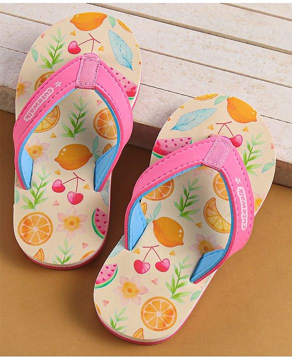 Cute Walk by Babyhug Slip On Flip Flops with Fruits Print - Pink