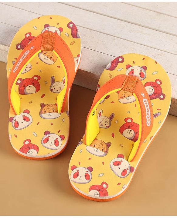 Cute Walk by Babyhug Slip On Flip Flops with Animal Print - Yellow